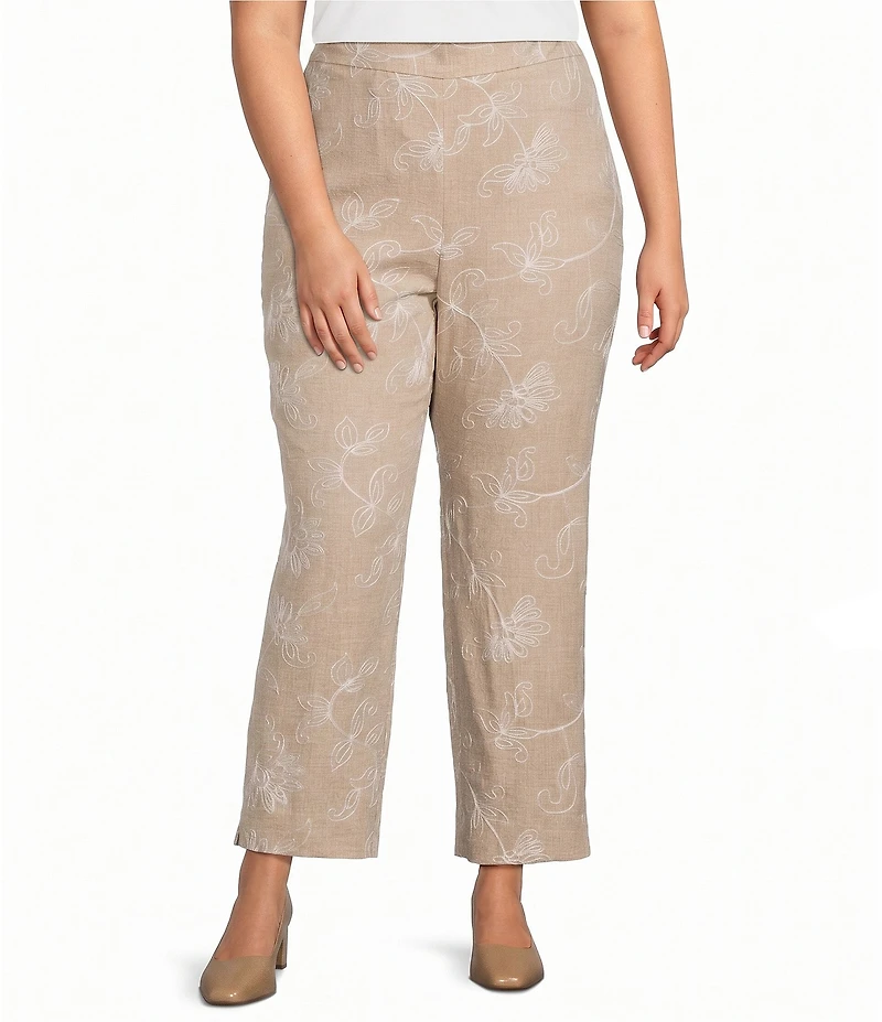 Kasper Plus Pull On Embroidered Pants