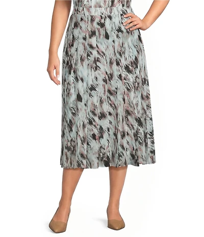 Kasper Plus Size Pull On Pleated Midi Skirt