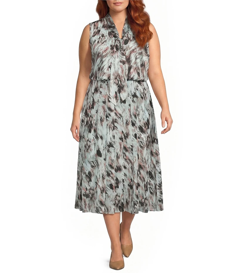 Kasper Plus Size Pull On Pleated Midi Skirt