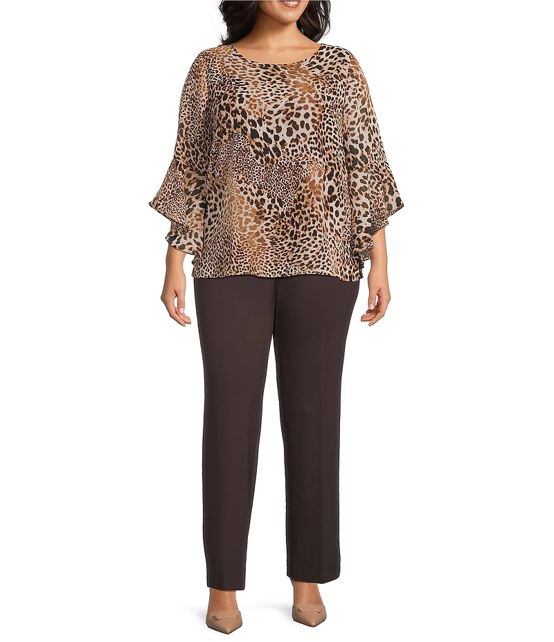Kasper Plus Ruffle Sleeve Animal Print Blouse
