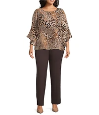 Kasper Plus Ruffle Sleeve Animal Print Blouse