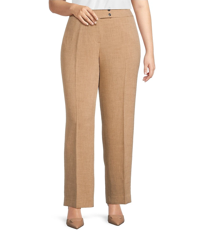 Kasper Plus Size Pebble Crepe Side Seam Pockets Wide Leg Pants