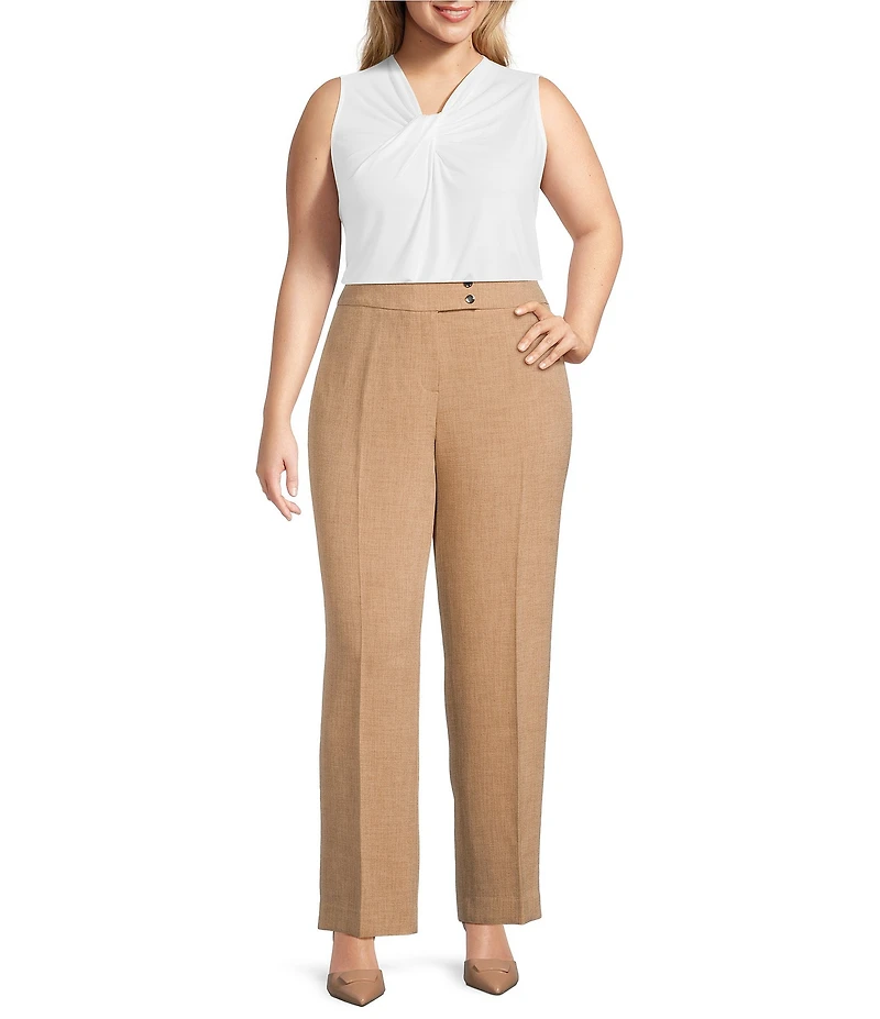 Kasper Plus Size Pebble Crepe Side Seam Pockets Wide Leg Pants