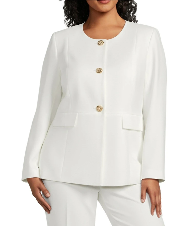 Kasper Plus Size 3 Button Peplum Jacket