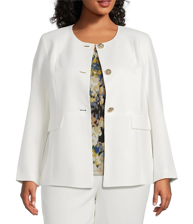Kasper Plus Size 3 Button Peplum Jacket