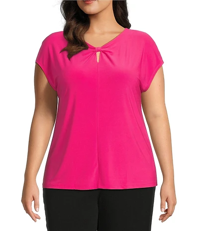 Kasper Plus Size Cap Sleeve Scrunch Front Top