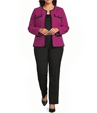 Kasper Plus Size Contrast Trim Open Front Blazer