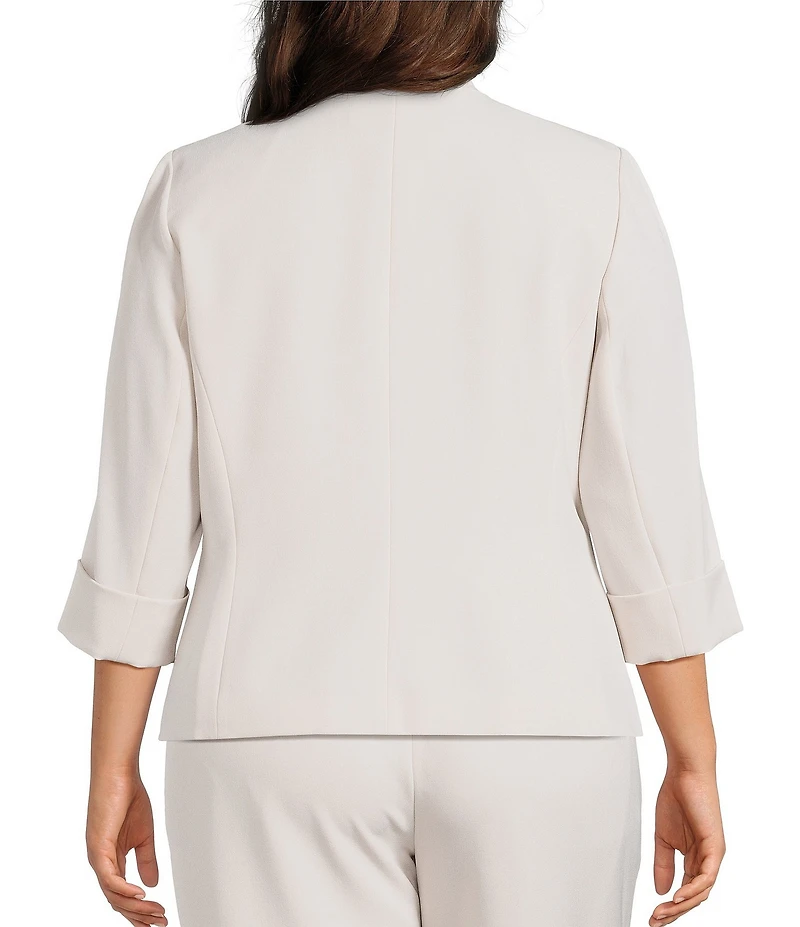 Kasper Plus Size Crepe 3/4 Sleeve Zip Pocket Cardigan