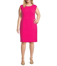 Kasper Plus Size Crepe Cap Sleeve Princess Seam Sheath Dress