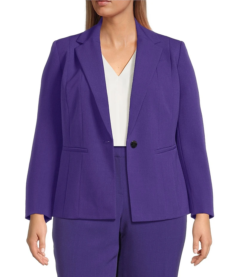 Kasper Plus Size Crepe Panel Seamed One-Button Jacket
