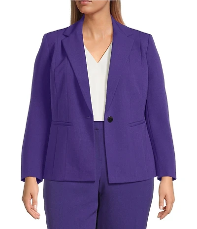 Kasper Plus Size Crepe Panel Seamed One-Button Jacket