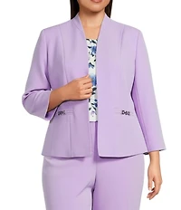 Kasper Plus Size Crepe Seamed Buckle Trim Pockets Cardigan Jacket