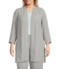 Kasper Plus Size Crinkle Open Front Duster Cardigan