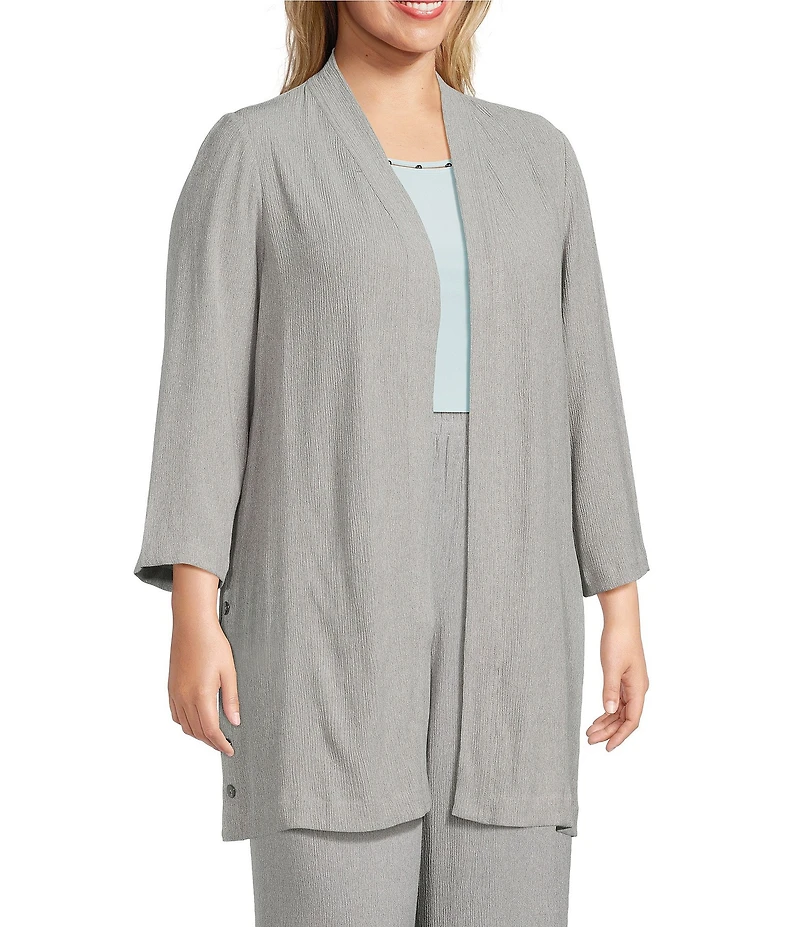 Kasper Plus Size Crinkle Open Front Duster Cardigan