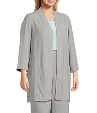 Kasper Plus Size Crinkle Open Front Duster Cardigan