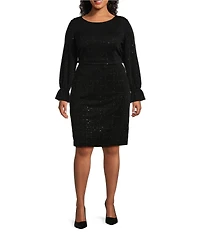 Kasper Plus Size Embellished Bateau Neck Long Sleeve Top