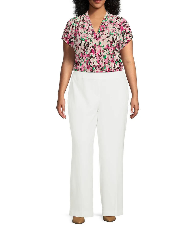 Kasper Plus Size Flat Front Wide Leg Stretch Crepe Pants