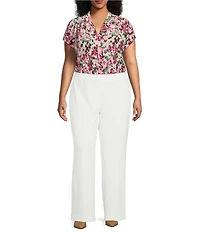 Kasper Plus Size Flat Front Wide Leg Stretch Crepe Pants