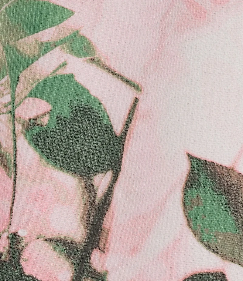 Kasper Plus Size Floral Print 3/4 Flutter Sleeve Keyhole Neckline Chiffon Blouse