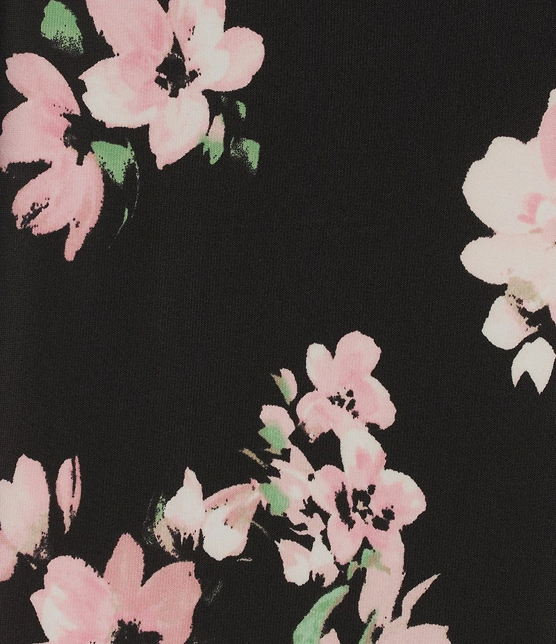 Kasper Plus Size Floral Print 3/4 Sleeve Crew Neck Jersey Knit Self-Tie Sash A-Line Midi Dress