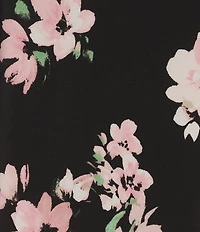 Kasper Plus Size Floral Print 3/4 Sleeve Crew Neck Jersey Knit Self-Tie Sash A-Line Midi Dress