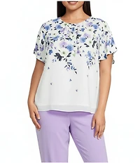 Kasper Plus Size Floral Print Flutter Sleeve Blouse