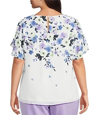 Kasper Plus Size Floral Print Flutter Sleeve Blouse