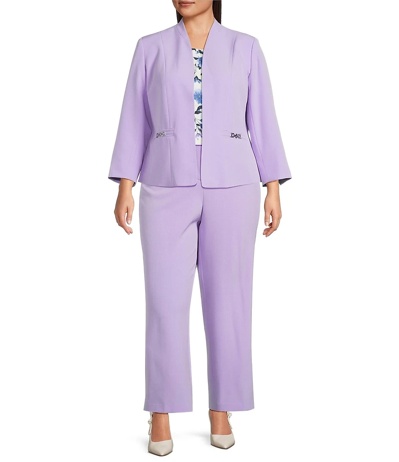 Kasper Plus Size Floral Print Flutter Sleeve Blouse