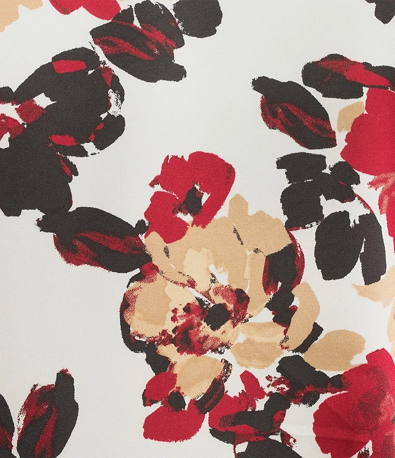 Kasper Plus Size Floral Print V-Neck Pleated Shoulder Blouse