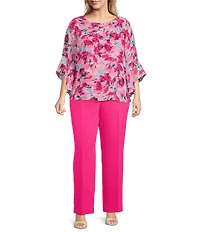 Kasper Plus Size Floral Printed 3/4 Ruffle Sleeve Blouse