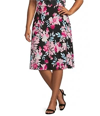 Kasper Plus Size Floral Printed Jersey Knit Flared Skirt