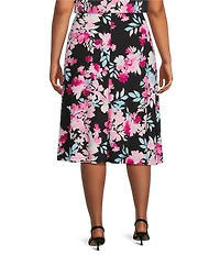 Kasper Plus Size Floral Printed Jersey Knit Flared Skirt