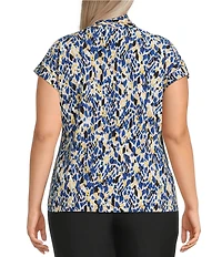 Kasper Plus Size Funnel Neck Sleeveless Abstract Printed Jersey Blouse