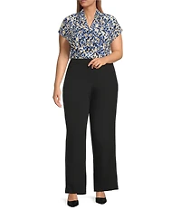 Kasper Plus Size Funnel Neck Sleeveless Abstract Printed Jersey Blouse