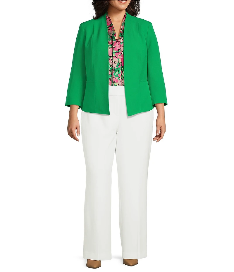 Kasper Plus Size Julia Open Front Front Collarless Stretch Crepe Blazer