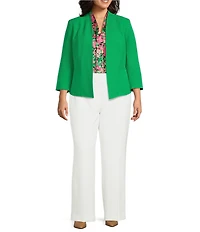 Kasper Plus Size Julia Open Front Front Collarless Stretch Crepe Blazer