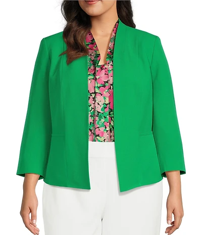 Kasper Plus Size Julia Open Front Front Collarless Stretch Crepe Blazer