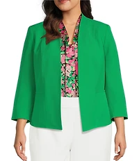 Kasper Plus Size Julia Open Front Front Collarless Stretch Crepe Blazer