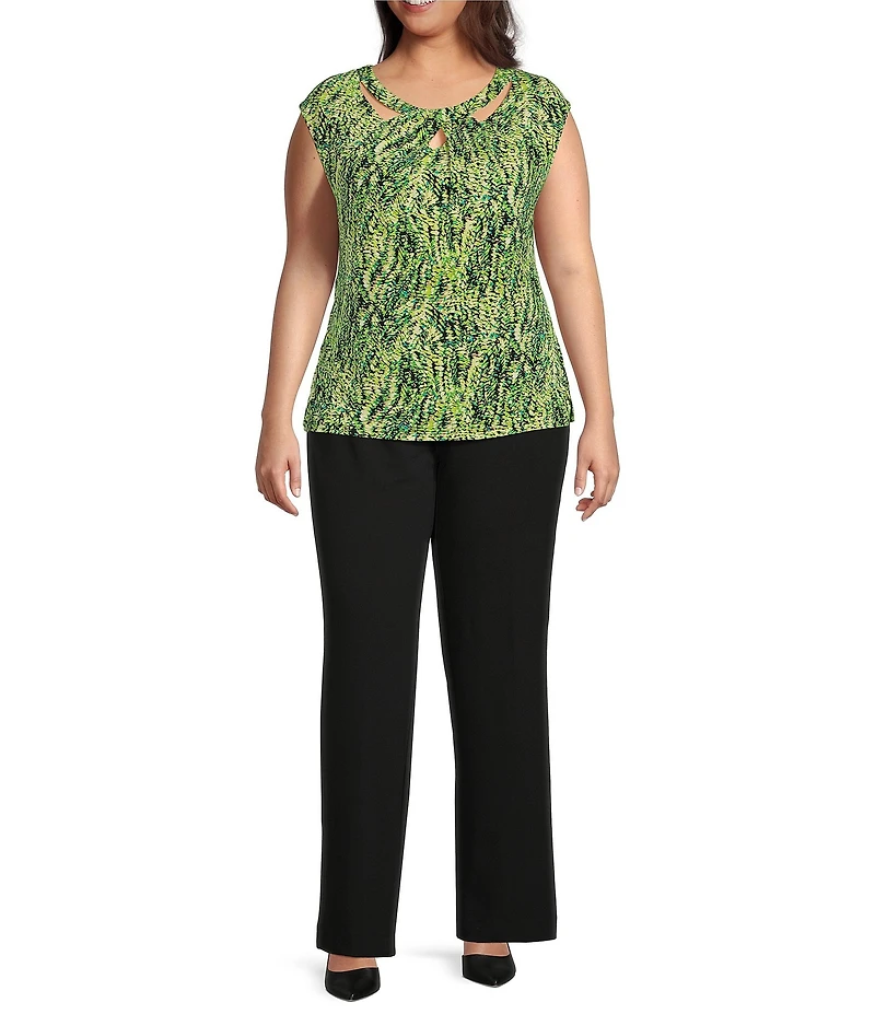 Kasper Plus Size Knit ITY Abstract Twisted Scoop Neck Cap Sleeve Fitted Blouse