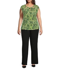 Kasper Plus Size Knit ITY Abstract Twisted Scoop Neck Cap Sleeve Fitted Blouse