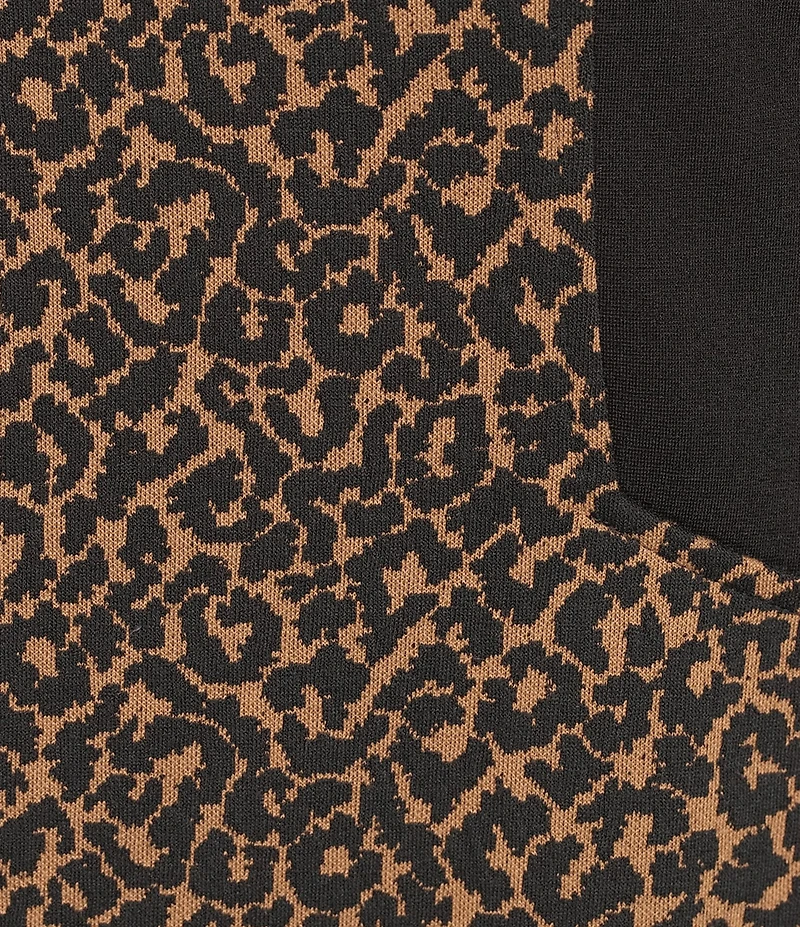 Kasper Plus Size Knit Jacquard Leopard Print Boat Neck 3/4 Sleeve Sheath Dress