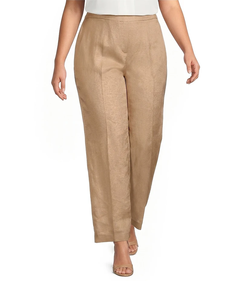 Kasper Plus Size Linen Blend Pull On Wide Leg Pants