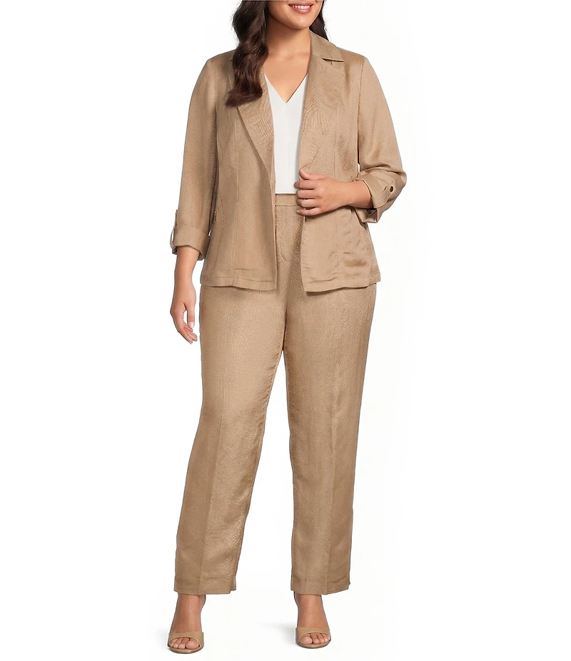 Kasper Plus Size Linen Blend Pull On Wide Leg Pants