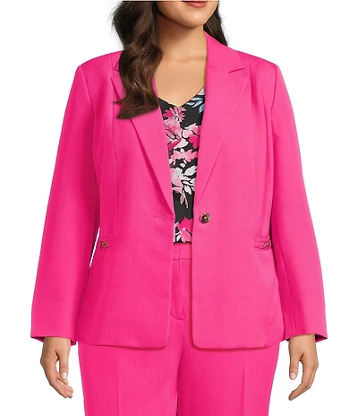 Kasper Plus Size Long Sleeve Hardware Pocket Crepe Jacket