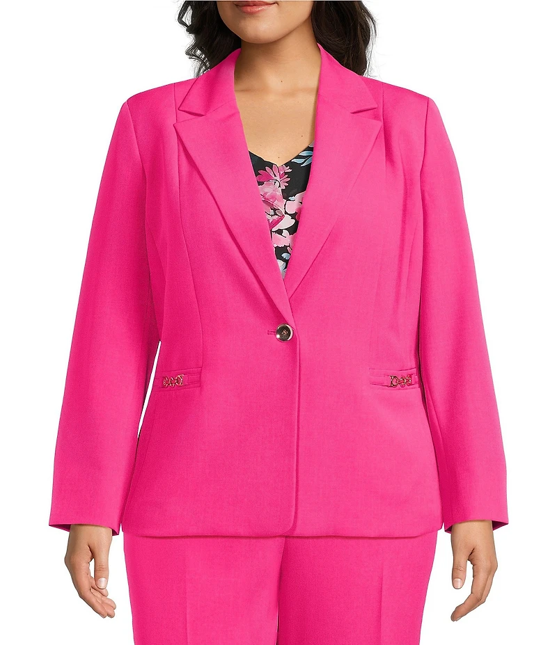 Kasper Plus Size Long Sleeve Hardware Pocket Crepe Jacket