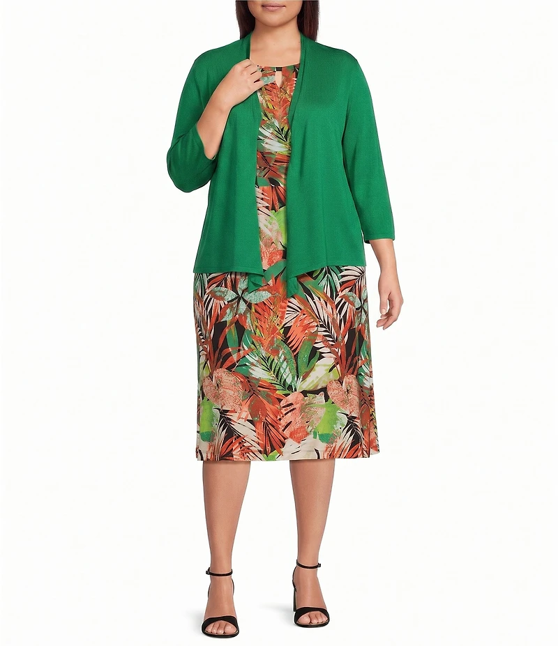 Kasper Plus Size Long Sleeve Open Front Cardigan