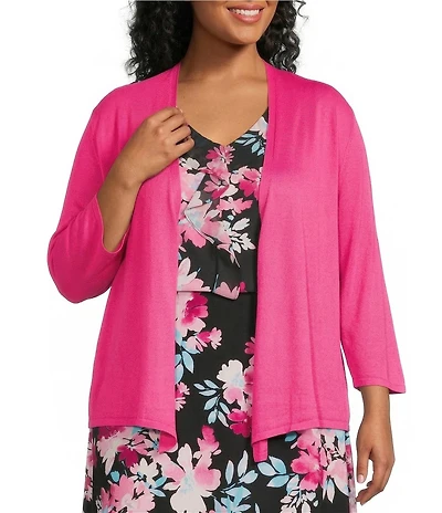 Kasper Plus Size Long Sleeve Open Front Cardigan