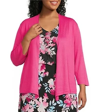 Kasper Plus Size Long Sleeve Open Front Cardigan
