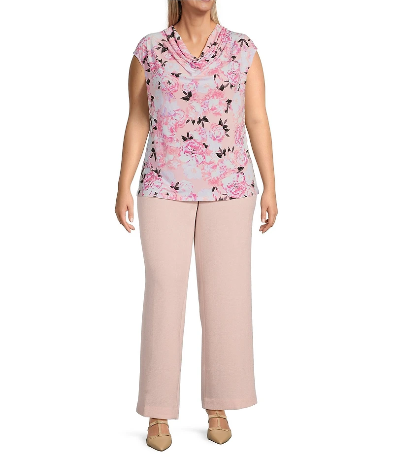 Kasper Plus Size Melange Crepe Pull On Straight Leg Trouser