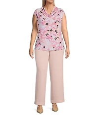 Kasper Plus Size Melange Crepe Pull On Straight Leg Trouser